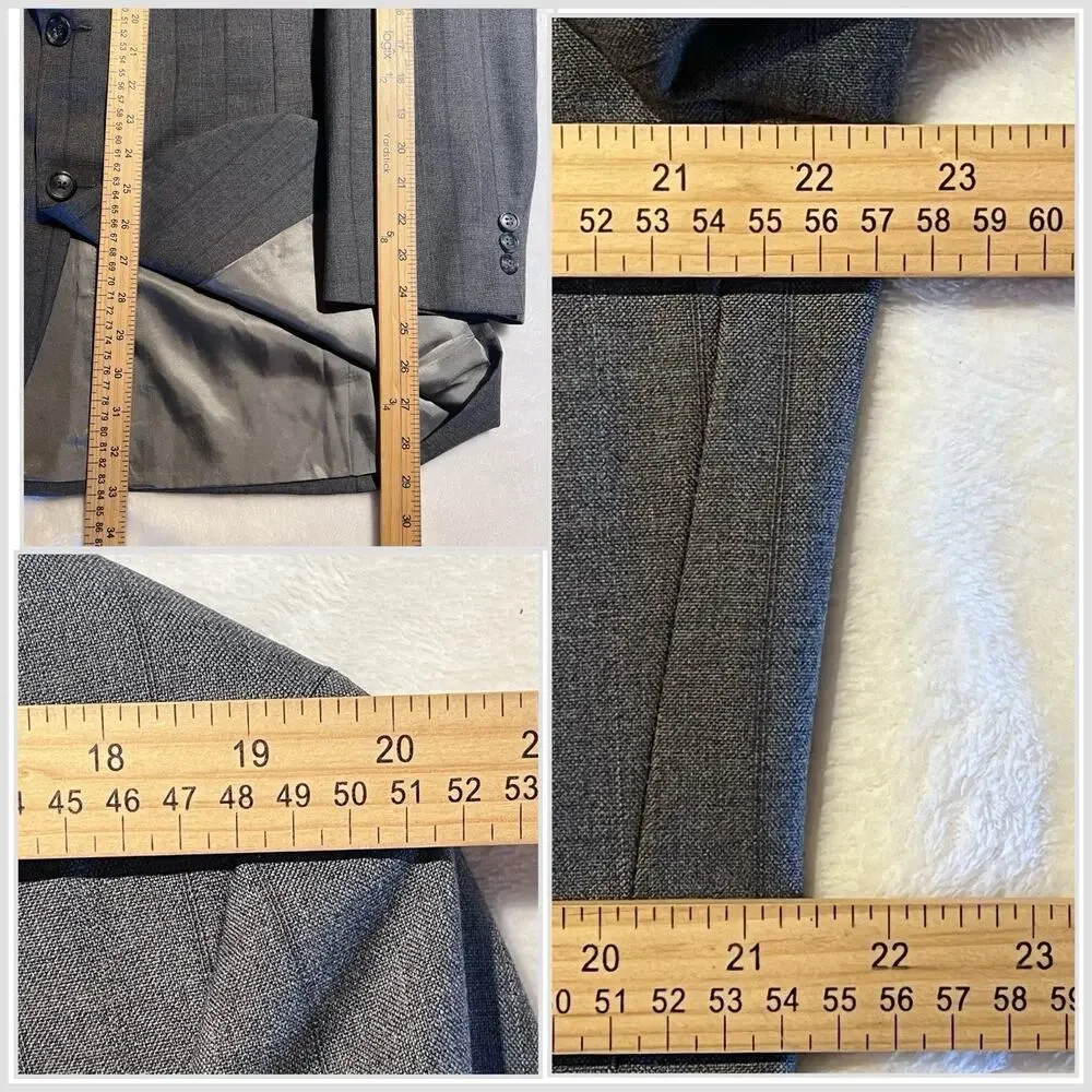 Vtg Christian Dior Monsieur Suit 42L 35x32 Gray Stripe Virgin Wool Designer